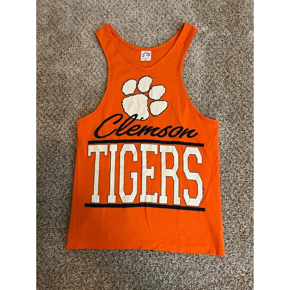 College Jogs Unisex Tank Top Medium Orange Clemson Tigers Vintage Graphic USA